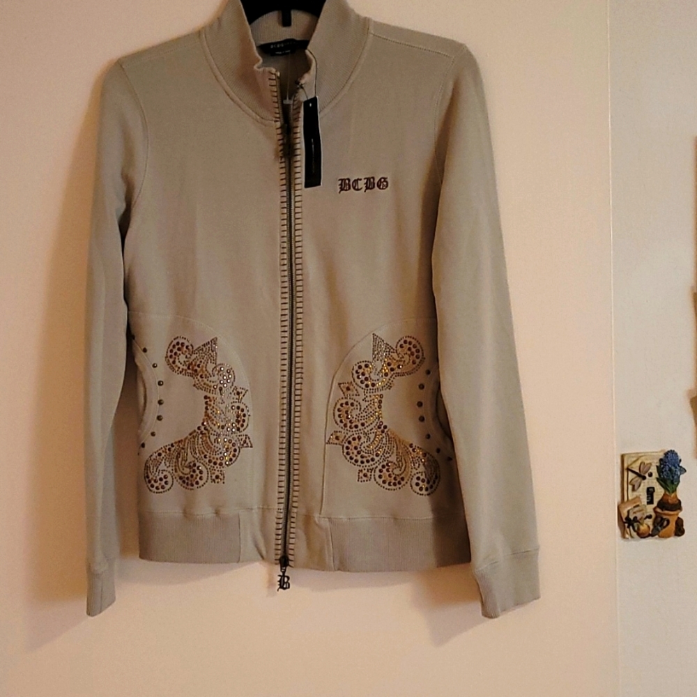 BCBG zippered sweatshirt with embellishments
